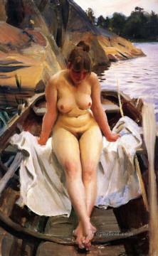 Landscapes Painting - I Werners Eka IN Werners Rowing Boat Anders Zorn